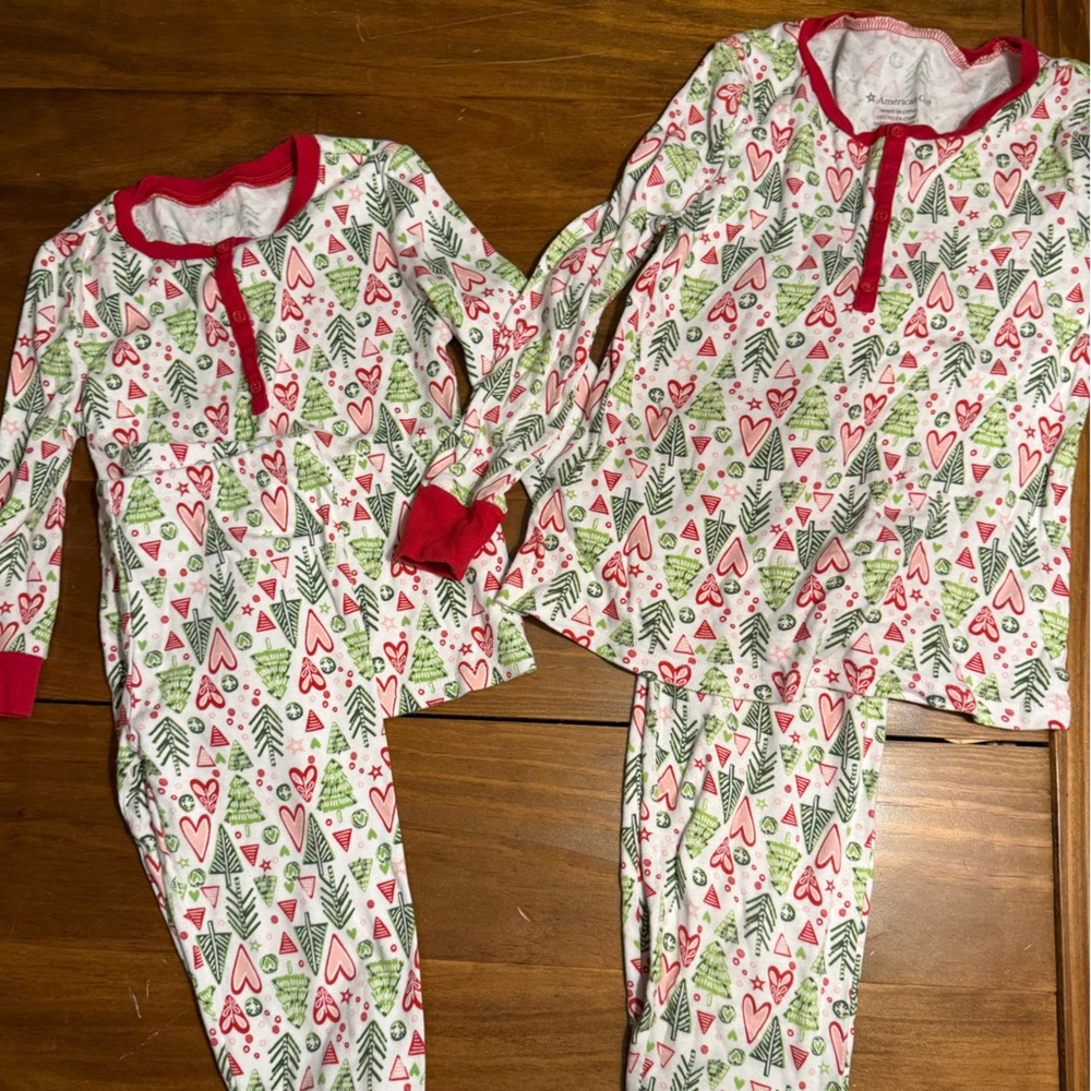 American Girl Red and Green Heart Pajama Set